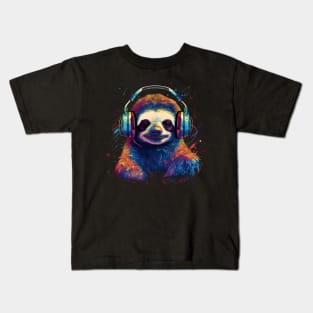 Cosmic Chill: Sloth Soars with Celestial Soundwaves Kids T-Shirt